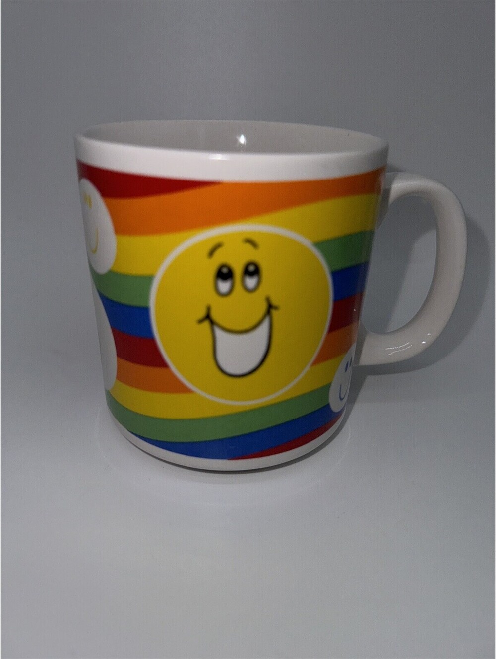 Vintage Russ Rainbow Smiley Face Mug Coffee Cup Pride Retro Groovy Happy #9557